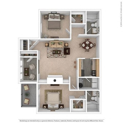 Floor plan for 2 beds, 2 baths, 1270 sqft